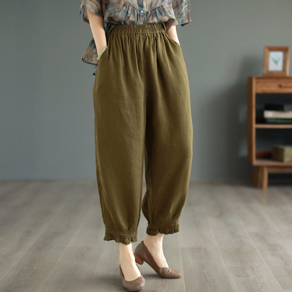 Spring Summer Casual Loose Linen Trim Pants May 2023 New Arrival 
