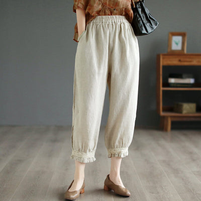 Spring Summer Casual Loose Linen Trim Pants May 2023 New Arrival One Size Linen 