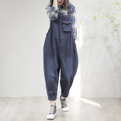 Spring Summer Casual Loose Patchwork Denum Jumpsuit Mar 2023 New Arrival 