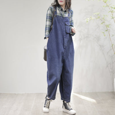 Spring Summer Casual Loose Patchwork Denum Jumpsuit Mar 2023 New Arrival 