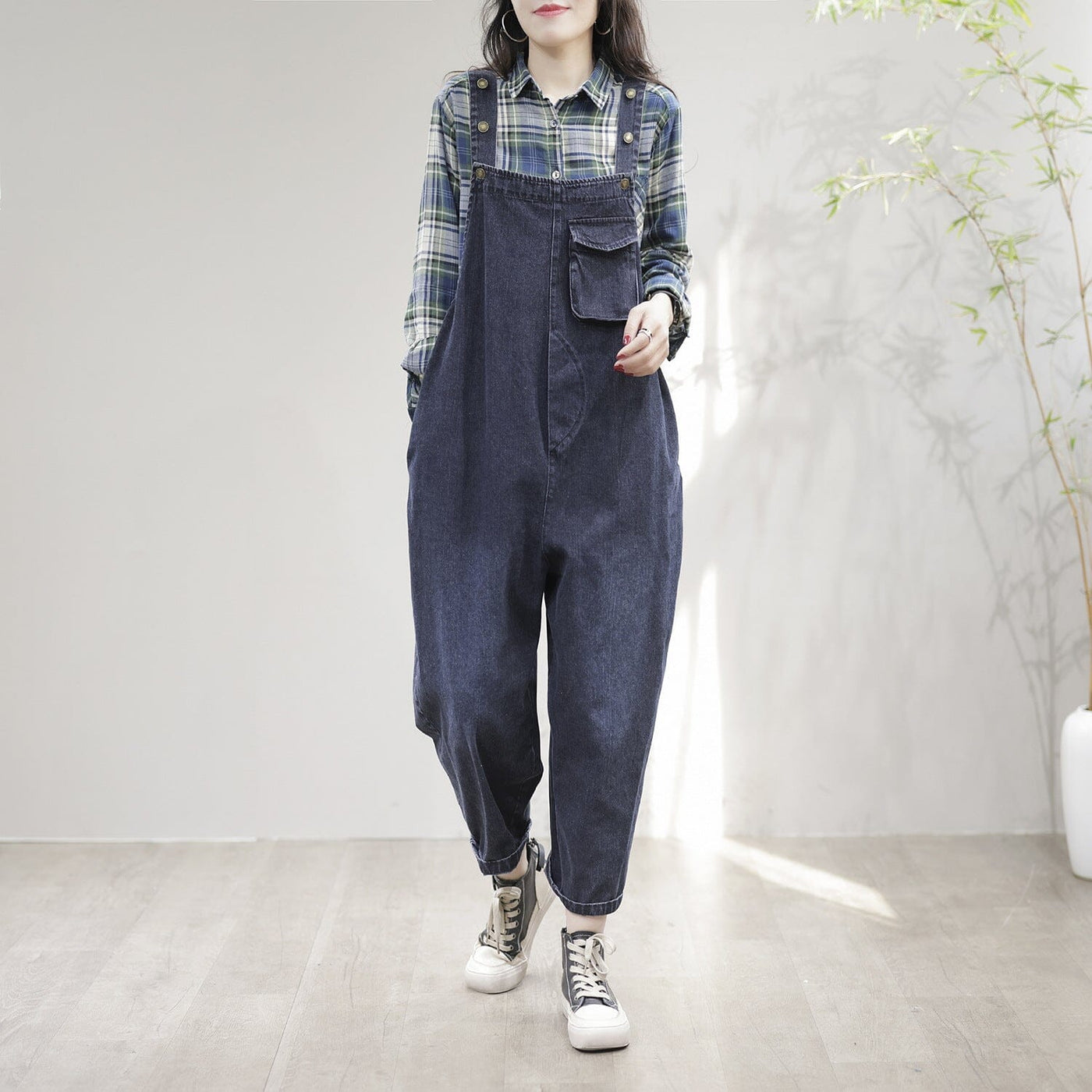 Spring Summer Casual Loose Patchwork Denum Jumpsuit Mar 2023 New Arrival Navy L 