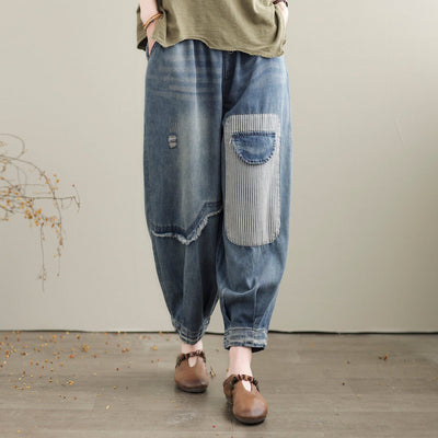 Spring Summer Casual Patchwork Loose Cotton Jeans