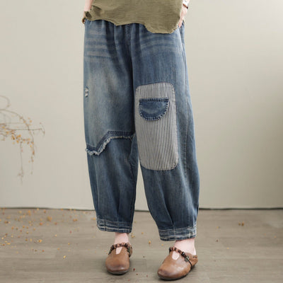 Spring Summer Casual Patchwork Loose Cotton Jeans
