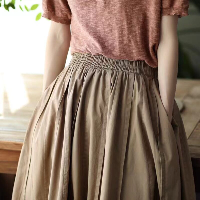 Spring Summer Cotton Solid Loose A-Line Skirt Apr 2023 New Arrival 