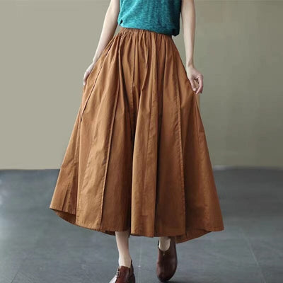 Spring Summer Cotton Solid Loose A-Line Skirt Apr 2023 New Arrival Caramel One Size 