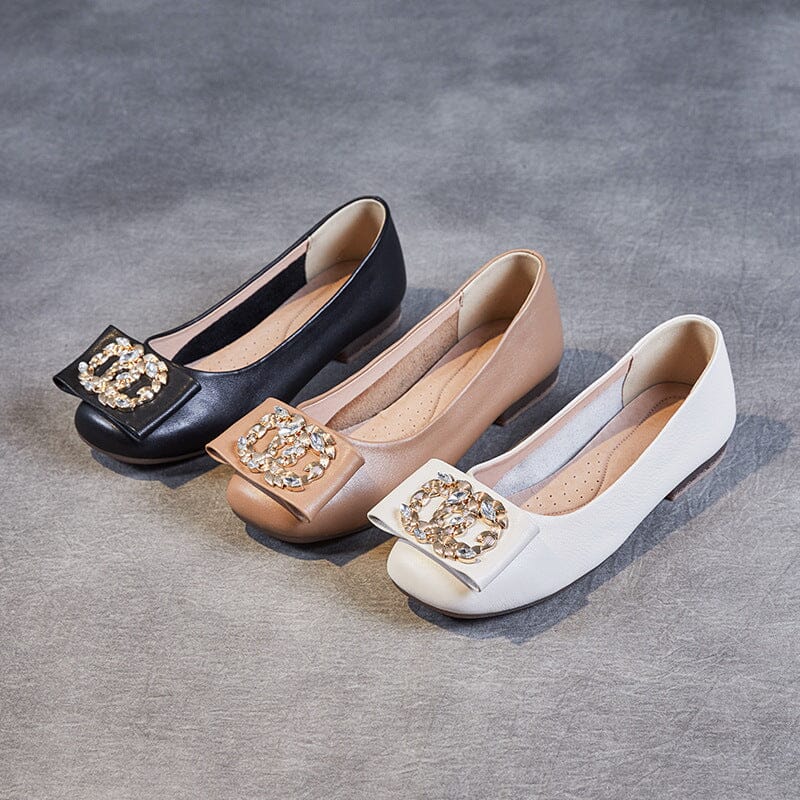 Spring Summer Leather Crystal Flat Casual Shoes