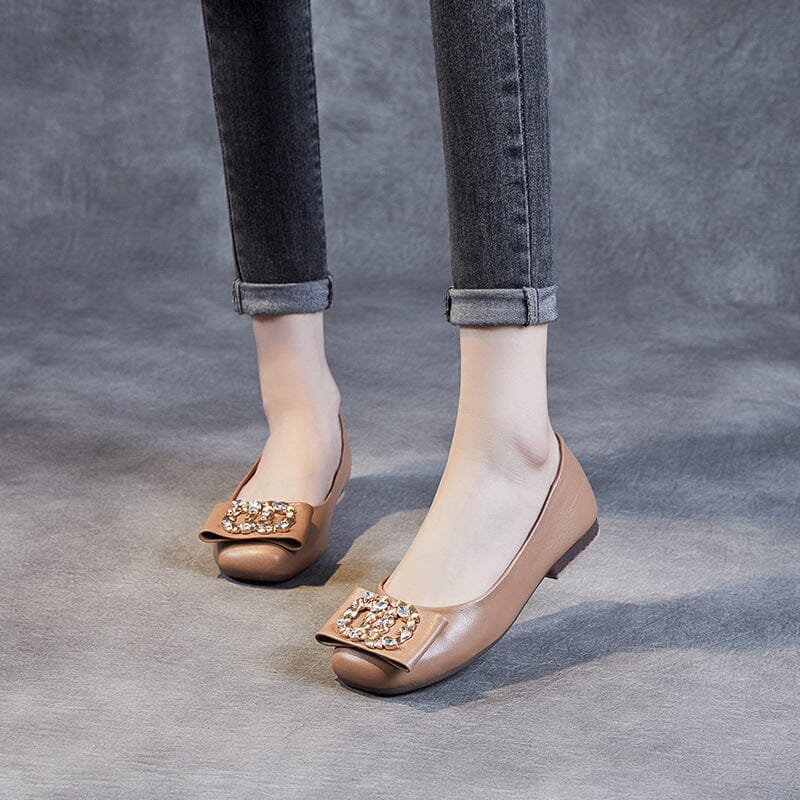 Spring Summer Leather Crystal Flat Casual Shoes Apr 2023 New Arrival 