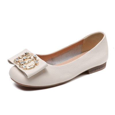 Spring Summer Leather Crystal Flat Casual Shoes Apr 2023 New Arrival Beige 35 