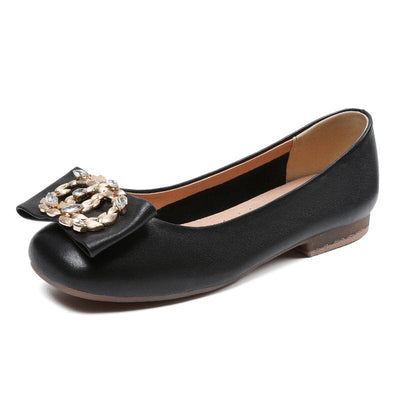 Spring Summer Leather Crystal Flat Casual Shoes Apr 2023 New Arrival Black 35 
