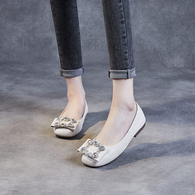 Spring Summer Leather Crystal Flat Soft Casual Shoes