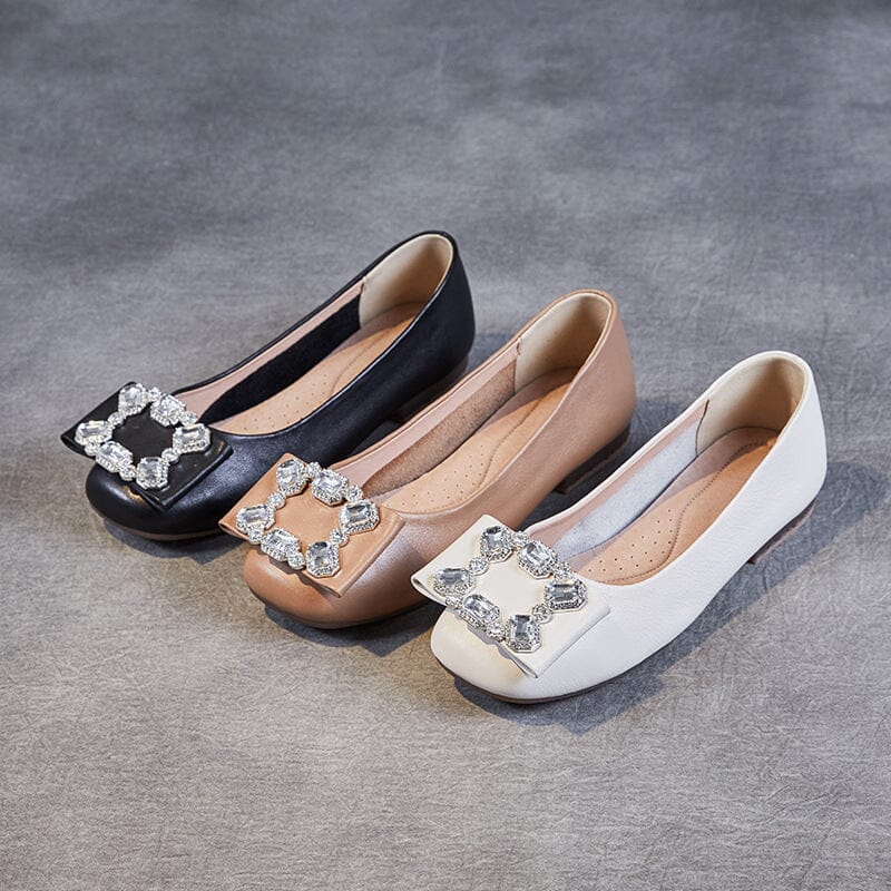 Spring Summer Leather Crystal Flat Soft Casual Shoes