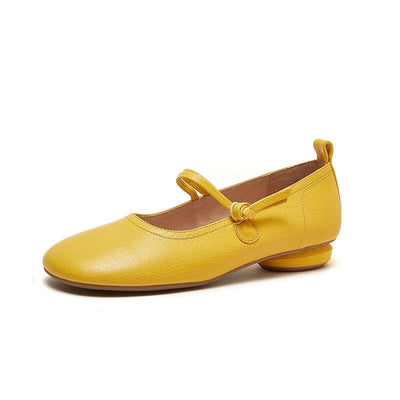 Spring Summer Leather Low Heel Casual Shoes May 2023 New Arrival Yellow 35 
