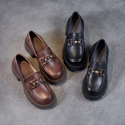 Spring Summer Minimalist Leather Chunky Heel Loafers Jun 2023 New Arrival 