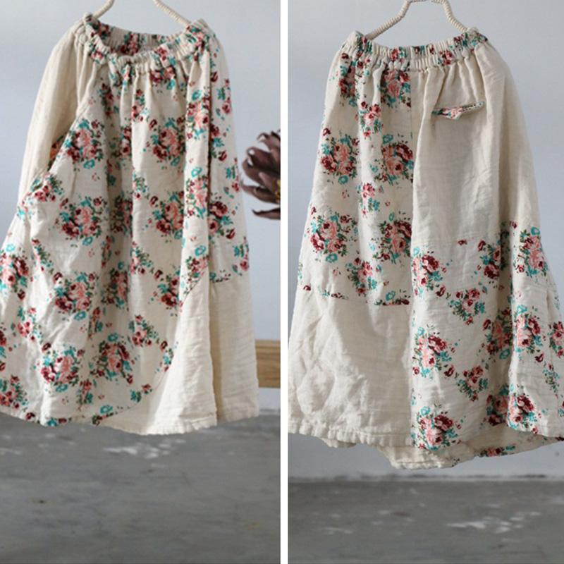 Spring Summer Plus Size Retro Cotton Linen Loose Skirt Dec 2021 New Arrival One Size Beige 
