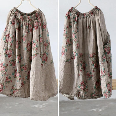 Spring Summer Plus Size Retro Cotton Linen Loose Skirt