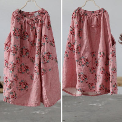 Spring Summer Plus Size Retro Cotton Linen Loose Skirt Dec 2021 New Arrival One Size Pink 