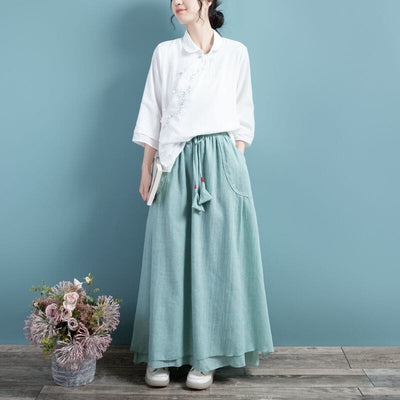 Spring Summer Retro Cotton Linen Solid A-line Skirt Mar 2023 New Arrival 
