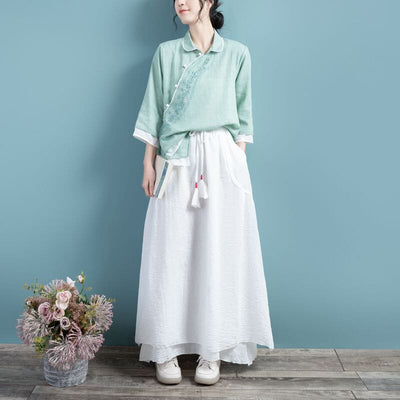 Spring Summer Retro Cotton Linen Solid A-line Skirt
