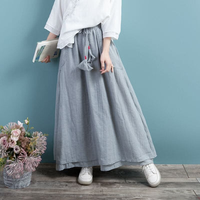 Spring Summer Retro Cotton Linen Solid A-line Skirt Mar 2023 New Arrival One Size Gray 