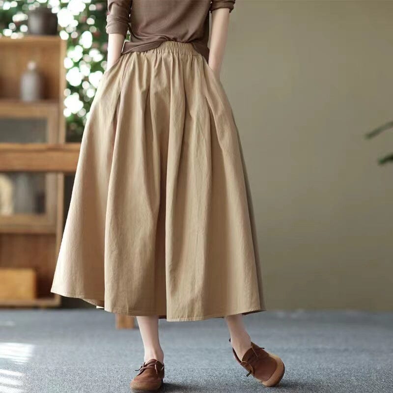 Spring Summer Retro Cotton Solid Skirt