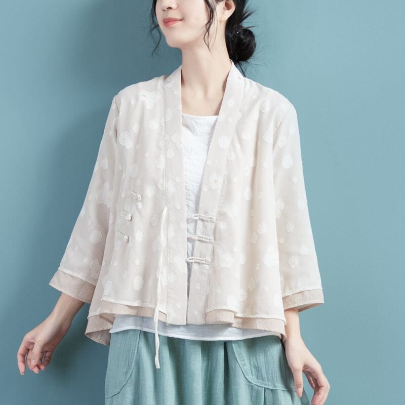 Spring Summer Retro Double Layers Cotton Linen Jacket Mar 2023 New Arrival 