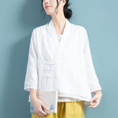 Spring Summer Retro Double Layers Cotton Linen Jacket Mar 2023 New Arrival One Size White 