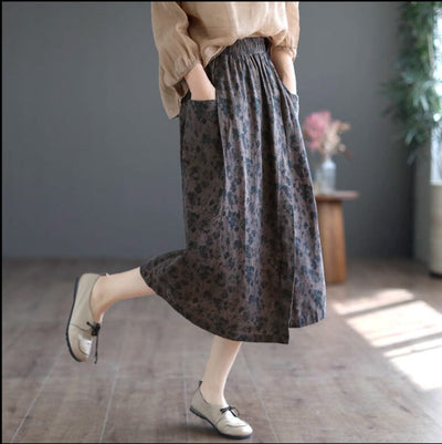 Spring Summer Retro Floral Cotton A-Line Skirt Mar 2023 New Arrival 