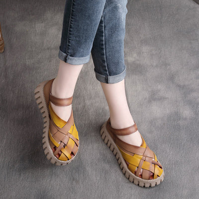 Spring Summer Retro Hollow Strappy Leather Sandals