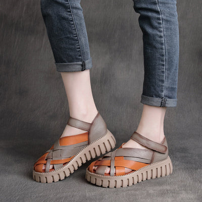 Spring Summer Retro Hollow Strappy Leather Sandals May 2022 New Arrival 35 Orange 