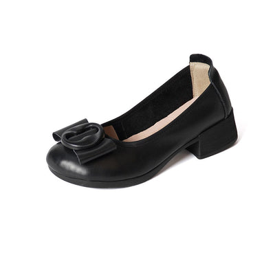 Spring Summer Retro Leather Chunky Heel Loafers