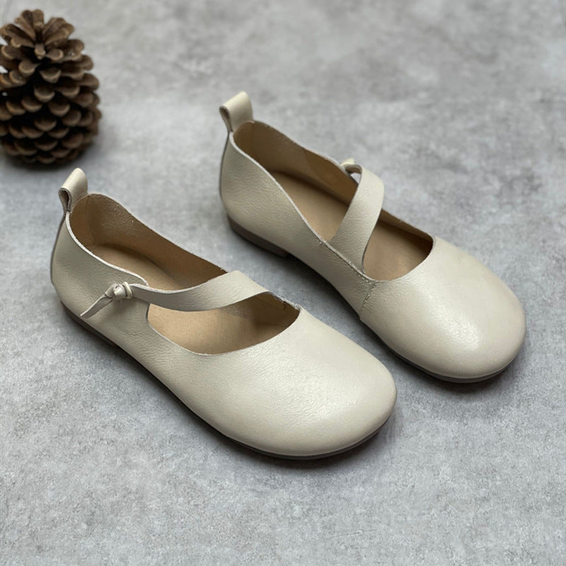 Spring Summer Retro Leather Handmade Soft Flat Casual Shoes