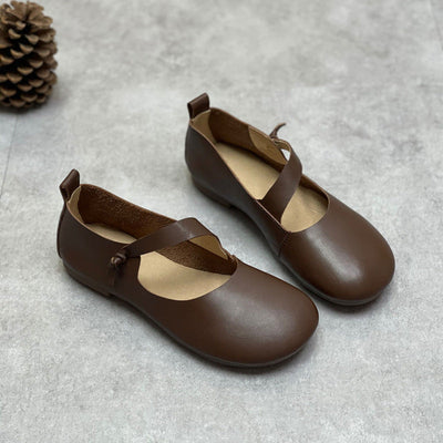Spring Summer Retro Leather Handmade Soft Flat Casual Shoes Jul 2022 New Arrival 