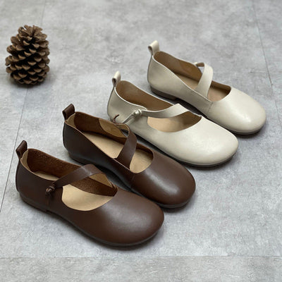Spring Summer Retro Leather Handmade Soft Flat Casual Shoes