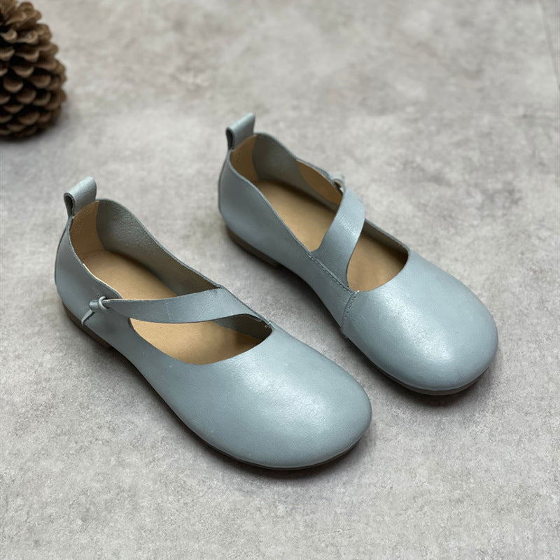 Spring Summer Retro Leather Handmade Soft Flat Casual Shoes Jul 2022 New Arrival 