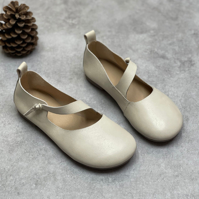 Spring Summer Retro Leather Handmade Soft Flat Casual Shoes Jul 2022 New Arrival Beige 35 
