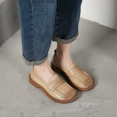 Spring Summer Retro Leather Low Wedge Loafers May 2023 New Arrival 