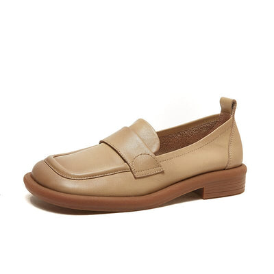 Spring Summer Retro Leather Low Wedge Loafers May 2023 New Arrival Khaki 35 