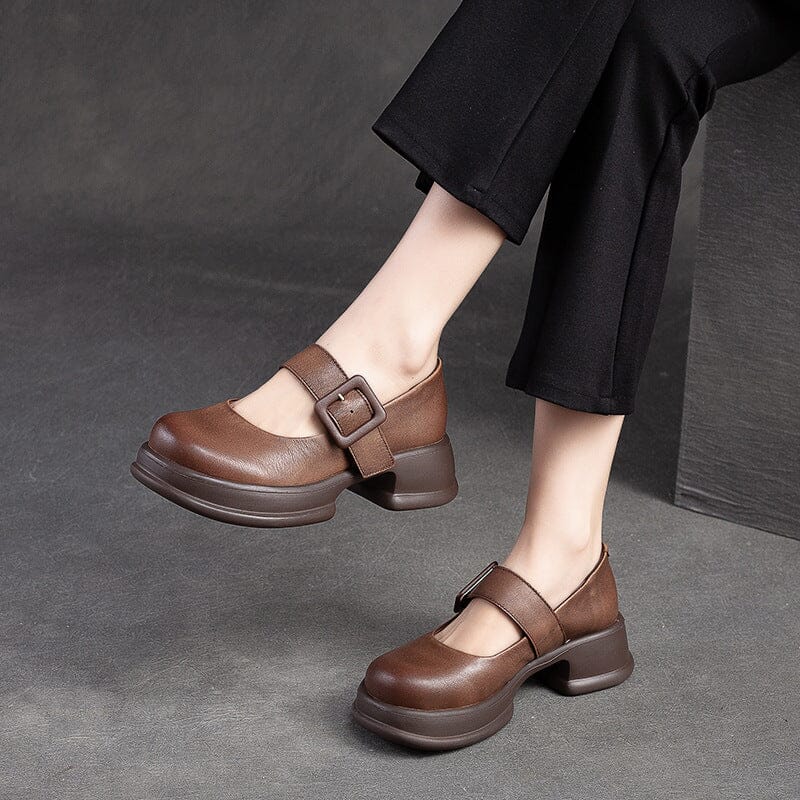 Spring Summer Retro Leather Lug Sole Casual Shoes