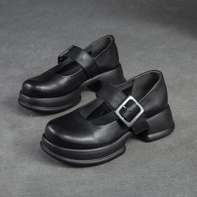 Spring Summer Retro Leather Lug Sole Casual Shoes Apr 2023 New Arrival Black 35 