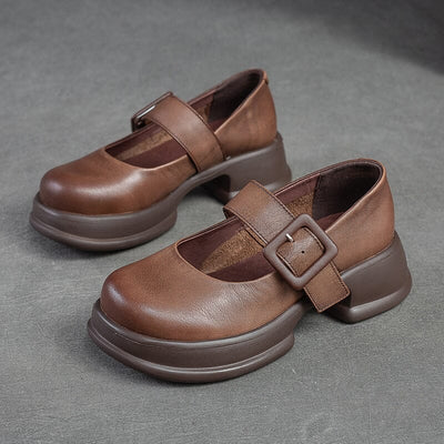 Spring Summer Retro Leather Lug Sole Casual Shoes Apr 2023 New Arrival Brown 35 