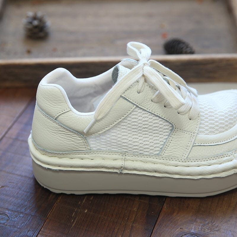 Spring Summer Retro Leather Patchwork Casual Shoes Mar 2023 New Arrival 
