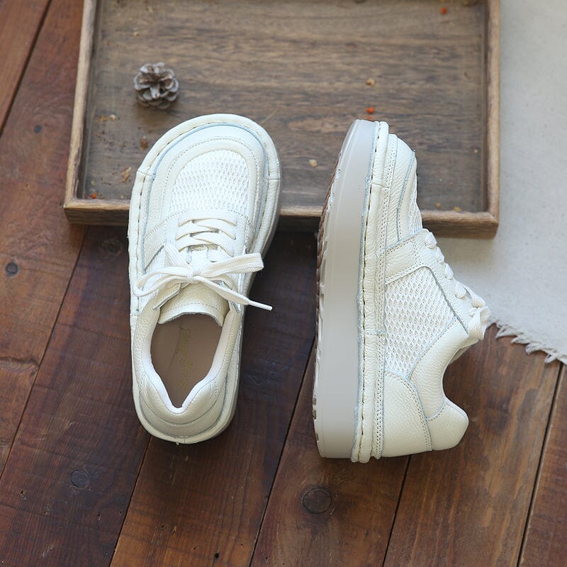 Spring Summer Retro Leather Patchwork Casual Shoes Mar 2023 New Arrival 35 Beige 