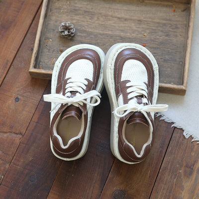 Spring Summer Retro Leather Patchwork Casual Shoes