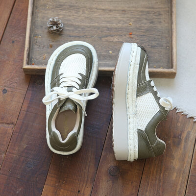 Spring Summer Retro Leather Patchwork Casual Shoes Mar 2023 New Arrival 35 Green 