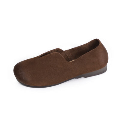 Spring Summer Retro Leather Soft Casual Shoes Mar 2023 New Arrival Coffee 35 