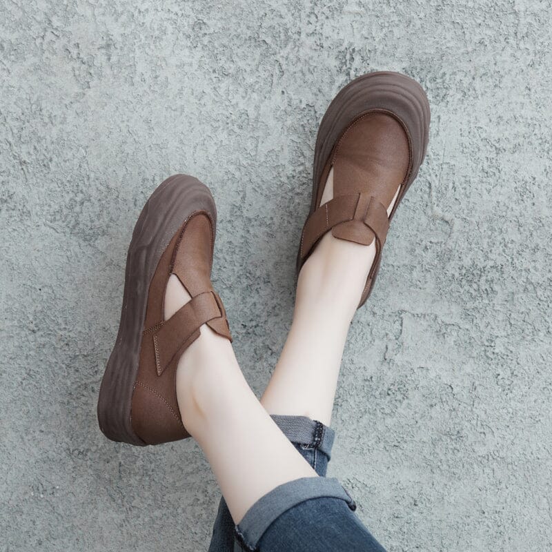 Spring Summer Retro Leather Velcro Sandals