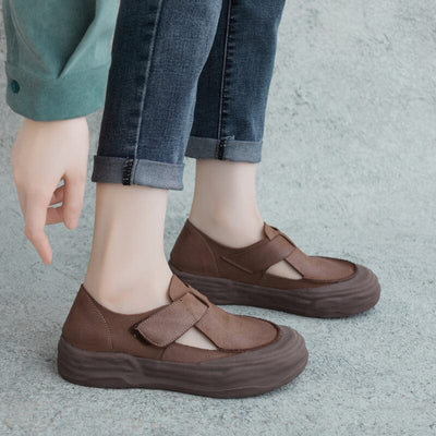 Spring Summer Retro Leather Velcro Sandals Feb 2023 New Arrival 35 Khaki 