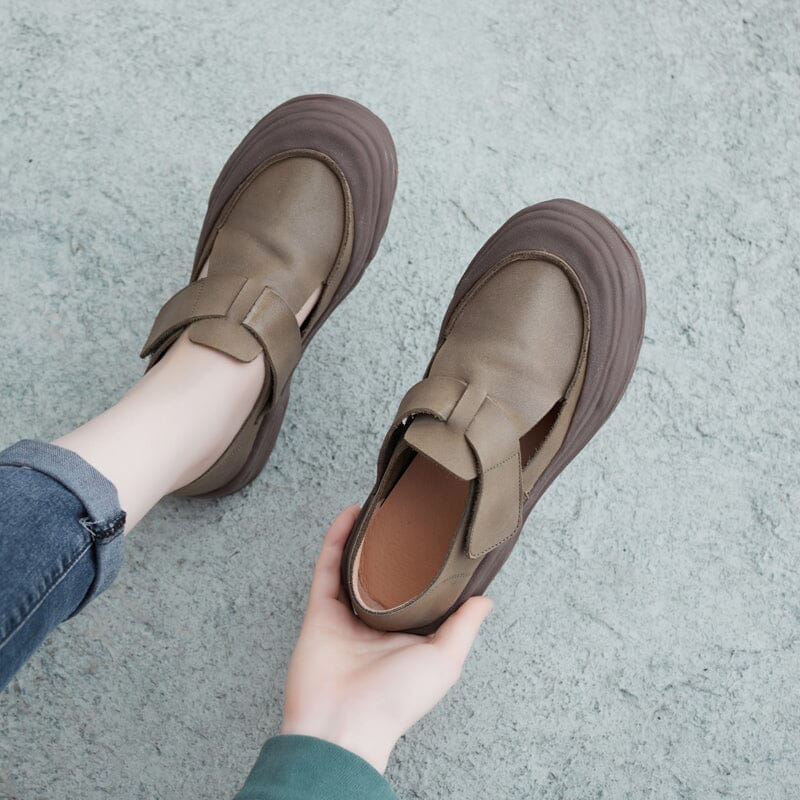 Spring Summer Retro Leather Velcro Sandals