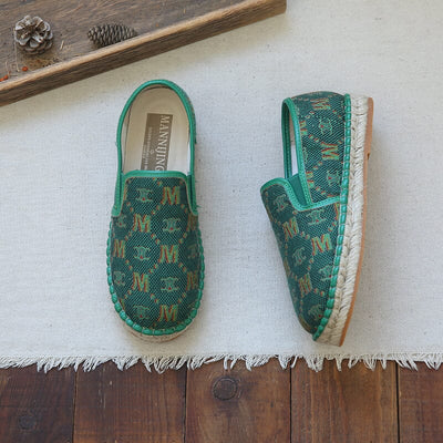 Spring Summer Retro Linen Canvas Casual Shoes Jul 2023 New Arrival 35 Green 