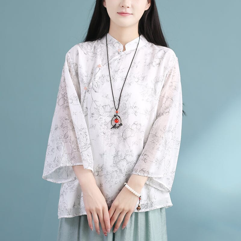 Spring Summer Retro Linen Loose Casual Blouse Apr 2023 New Arrival 